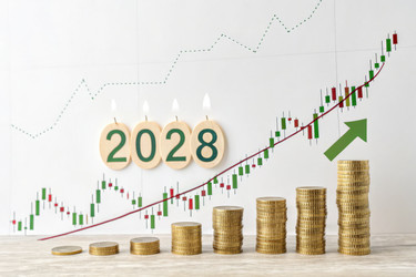 Визуализация финансового роста с помощью стопок монет для прогноза на 2028 год с использованием генеративного ИИ - RomanZ