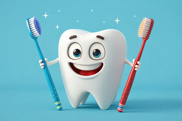 Персонаж Happy Tooth пропагандирует гигиену полости рта с помощью зубных щеток. Генеративный ИИ - RomanZ