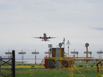 Взлетающий самолет. Южно-Сахалинск. Сахалин. A plane taking off. Yuzhno-Sakhalinsk. Sakhalin. (marka) - marka