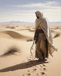 Bedouin in Desert Dry Pastel Art – Mystical Oriental Landscape for Travel Poster, Wall Decor or Editorial Illustration - Kulkann75