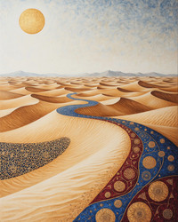 Minimalist Desert Art with Wavy Path Through Colored Sand Mosaic – Calm Landscape for Poster, Wall Decor or Travel Branding - Kulkann75