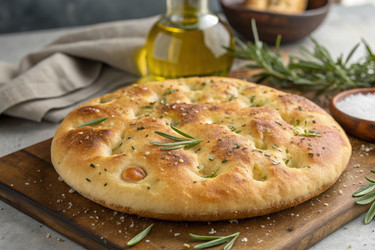 Свежеиспеченная фокачча с розмарином и оливковым маслом. Генеративный искусственный интеллект - RomanZ