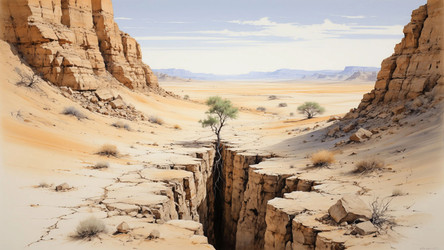 Green Sprout Growing from Crack in Dry Desert Soil – Symbol of Hope, Climate Resilience or New Beginning Concept - Kulkann75