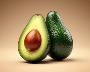 Avocado Halved on Minimalist Beige Gradient Background – Clean Healthy Food Still Life for Vegan Branding or Menu Design - Kulkann75