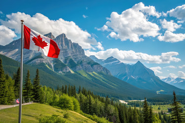 Mountains and Flag Represent Canada’s Natural Beauty Generative AI - RomanZ