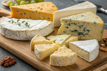Сырная тарелка с различными видами сыра и орехами. Генеративный искусственный интеллект - RomanZ