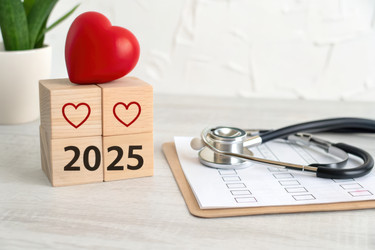 Календарь здоровья на 2025 год с символом сердца и стетоскопом, созданный с помощью генеративного ИИ - RomanZ
