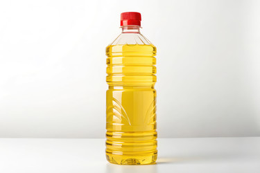 Бутылка масла с красной крышкой, изображенная на белой поверхности (генеративный ИИ) - RomanZ