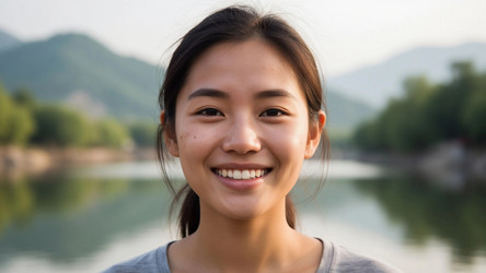 Happy Smiling Young Asian Woman Close Up – Genuine Joyful Portrait for Beauty Ad, Mental Health Blog or Lifestyle Branding - Kulkann75