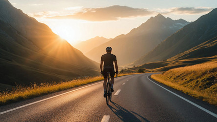 Guy Cycling on Country Road at Sunset – Peaceful Rural Evening Ride for Travel Ad, Fitness Lifestyle or Nature Escape Content - Kulkann75