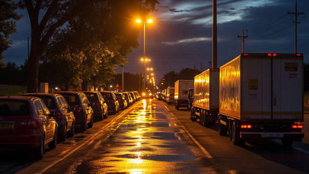Long Line of Cars at Petrol Station After Dark – Crowded Night Refueling for News Article, Supply Issue Story or Street Lifestyle Photography - Kulkann75