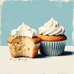 Hand Painted Muffin Art with Creamy Topping – Muted Blue and Beige Tones for Dessert Menu, Recipe Card or Culinary Blog Design - Kulkann75