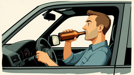 Informational Poster of Driver Drinking Alcohol from Bottle While Driving – Anti Drunk Driving Concept for Safety Campaign, Law Enforcement Awareness or Social Responsibility - Kulkann75