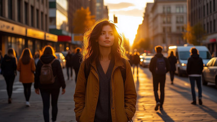 Summer City Sunset with Girl in Golden Backlight – Warm Evening Portrait for Urban Lifestyle, Fashion Editorial or Dreamy Travel Content - Kulkann75