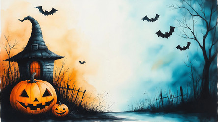 Blue and Orange Halloween Poster with Copy Space – Minimalist Spooky Design for Social Media, Flyer or Party Invitation - Kulkann75