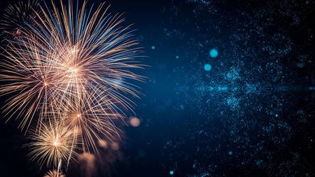 Golden Fireworks on Blue Background – Festive Celebration for New Year Card, Winter Party Poster or Holiday Banner - Kulkann75