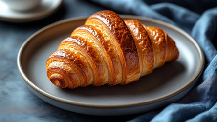 Golden Croissant on Plate – Cozy Breakfast Pastry for Cafe Menu, Food Blog or Morning Lifestyle Print - Kulkann75