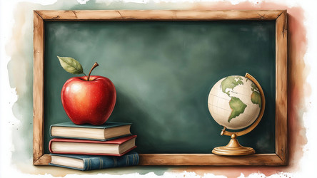 Watercolor Green Chalkboard with Red Apple – Classic School Still Life for Teacher Gift, Education Art or Back to School Poster - Kulkann75