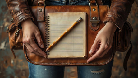 Old School Leather Bag with Paper and Pencil – Retro Professional Set for Editorial, Entrepreneur Branding or Back to Classic Lifestyle - Kulkann75