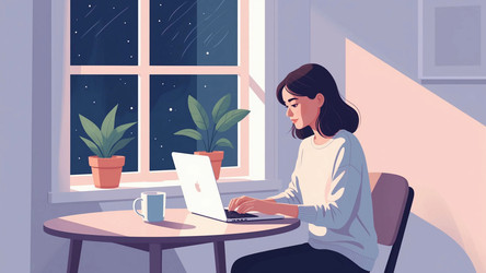 Anime Girl Student Working on Laptop at Desk – Manga Style Poster for Study Motivation, Tech Ad or College Lifestyle Concept - Kulkann75