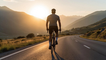 Bicycle Rider on Empty Road During Golden Hour – Serene Outdoor Scene for Cycling Branding, Health Campaign or Summer Vacation Visual - Kulkann75