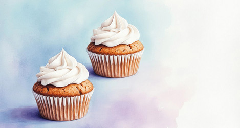 Watercolor Muffins with Cream in Blue and Beige – Soft Pastry Illustration for Bakery Branding, Food Packaging or Cozy Kitchen Decor - Kulkann75