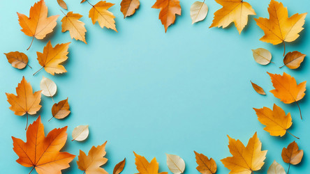 Orange and Blue Fall Leaf Watercolor Border – Blank Center for Text for Thanksgiving Flyer, Invitation or Wall Art - Kulkann75