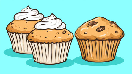 Flat Poster of Homemade Muffins with Cream Topping – Minimalist Blue Background Bakery Art for Café Menu, Recipe Print or Sweet Treat Branding - Kulkann75