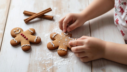 Child Hands Making Gingerbread Man on White Kitchen Table – Family Holiday Baking for Parenting Blog, Recipe Card or Christmas Ad - Kulkann75