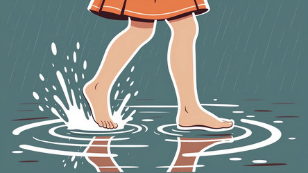 Flat Illustration of Girl's Bare Feet Splashing in Puddle – Playful Childhood Art for Kids Poster, Summer Fun Content or Rainy Day Design - Kulkann75