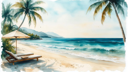 Watercolor Tropical Vacation Poster in Turquoise and Beige – Calm Travel Art for Wall Decor or Summer Print - Kulkann75