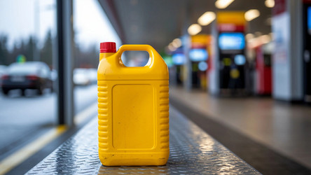 Empty Jerry Can at Gas Station During Fuel Shortage – Concept of Rising Prices, Filling Station Crisis or Economy Stress for News Editorial - Kulkann75