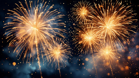 Golden Fireworks on Dark Blue Festive Background – New Year Celebration for Holiday Card, Winter Poster or Party Banner - Kulkann75