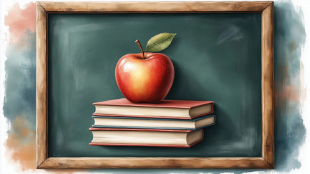 Watercolor Green Chalkboard with Red Apple – Classic School Still Life for Teacher Gift, Education Art or Back to School Poster - Kulkann75