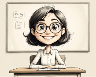 Flat Caricature of Female Teacher in Classroom – Friendly School Poster for Elementary Education or Teacher Appreciation Gift - Kulkann75