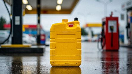 Empty Jerry Can at Gas Station During Fuel Shortage – Concept of Rising Prices, Filling Station Crisis or Economy Stress for News Editorial - Kulkann75