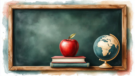Watercolor Green Chalkboard with Red Apple – Classic School Still Life for Teacher Gift, Education Art or Back to School Poster - Kulkann75