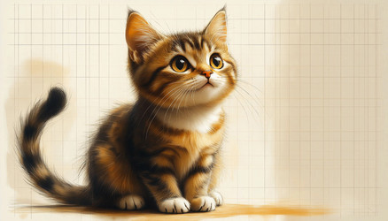 Cute Little Ginger Kitten Looking Up – Cartoon Sketch for Sticker, Nursery Print or Baby Animal Lovers Gift - Kulkann75