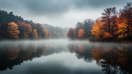 Dramatic Minimalist Autumn Landscape with Fog Over Lake – Moody Overcast Scene for Fine Art Print or Wall Decor - Kulkann75