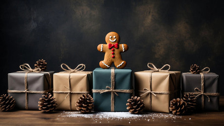 Grunge Style New Year Gift with Gingerbread Man – Edgy Rustic Holiday Scene for Alternative Christmas Card, Rock Winter Poster or Urban Baking Brand - Kulkann75