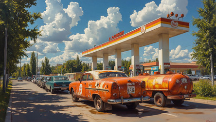 Empty Gas Station with Fuel Tankers at Night – Fuel Shortage Concept for Energy Crisis Editorial, Supply Chain Story or Industrial Logistics - Kulkann75