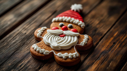 Christmas Gingerbread Cookie with Icing on Rustic Wood – Cozy Homemade Treat for Holiday Card, Food Blog or Winter Bakery Promo - Kulkann75
