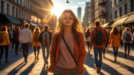 Summer City Sunset with Girl in Golden Backlight – Warm Evening Portrait for Urban Lifestyle, Fashion Editorial or Dreamy Travel Content - Kulkann75