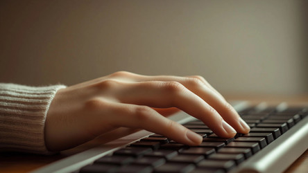 Woman's Hand Typing on Computer Keyboard – Focused Office Work for Productivity Concept, Remote Job or Technology Blog - Kulkann75