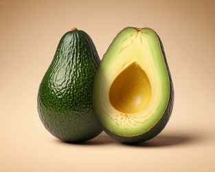 Avocado Halved on Minimalist Beige Gradient Background – Clean Healthy Food Still Life for Vegan Branding or Menu Design - Kulkann75