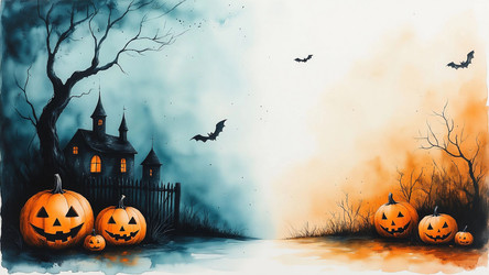 Blue and Orange Halloween Poster with Copy Space – Minimalist Spooky Design for Social Media, Flyer or Party Invitation - Kulkann75