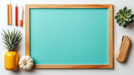 Turquoise School Chalkboard with Stationery Supplies – Educational Poster for Classroom, Teacher or Back to School Decor - Kulkann75