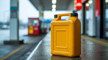 Empty Jerry Can at Gas Station During Fuel Shortage – Concept of Rising Prices, Filling Station Crisis or Economy Stress for News Editorial - Kulkann75