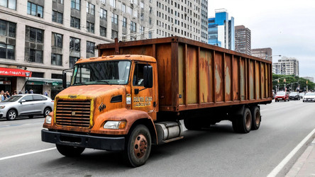 Old Rusty Truck in City Center After Explosion – Terrorist Attack Aftermath for News Editorial, Emergency Response or Safety Awareness - Kulkann75