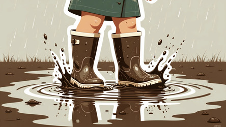 Doodle Poster of Child's Feet in Rain Boots Splashing in Puddle – Playful Rainy Day Illustration for Kids Wall Art, Parenting Blog or Weather Theme - Kulkann75